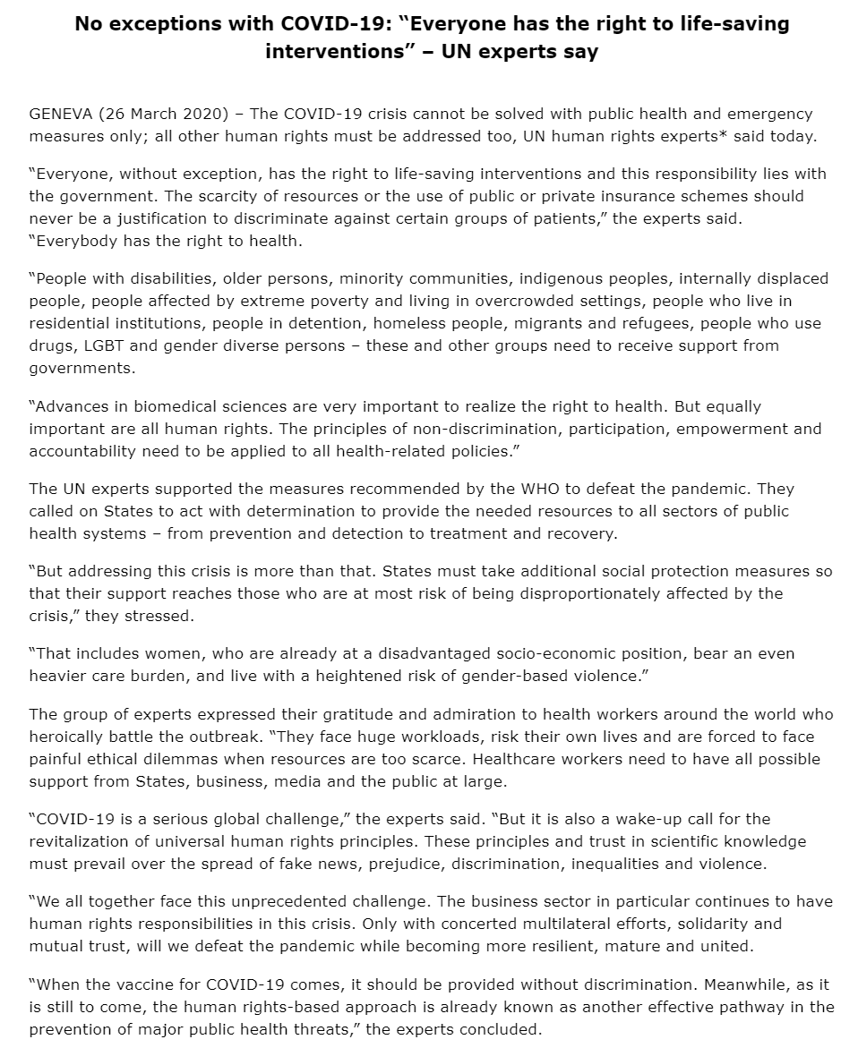 GCHRAGD's tweet photo. 📣"No exceptions with COVID-19: Everyone, without exception, has the right to life-saving interventions" - 63 #UN independent experts issued a new statement.

#Standup4humanrights, #COVID19 

https://t.co/puZqQ8hP12 https://t.co/u3HoNsuSMr