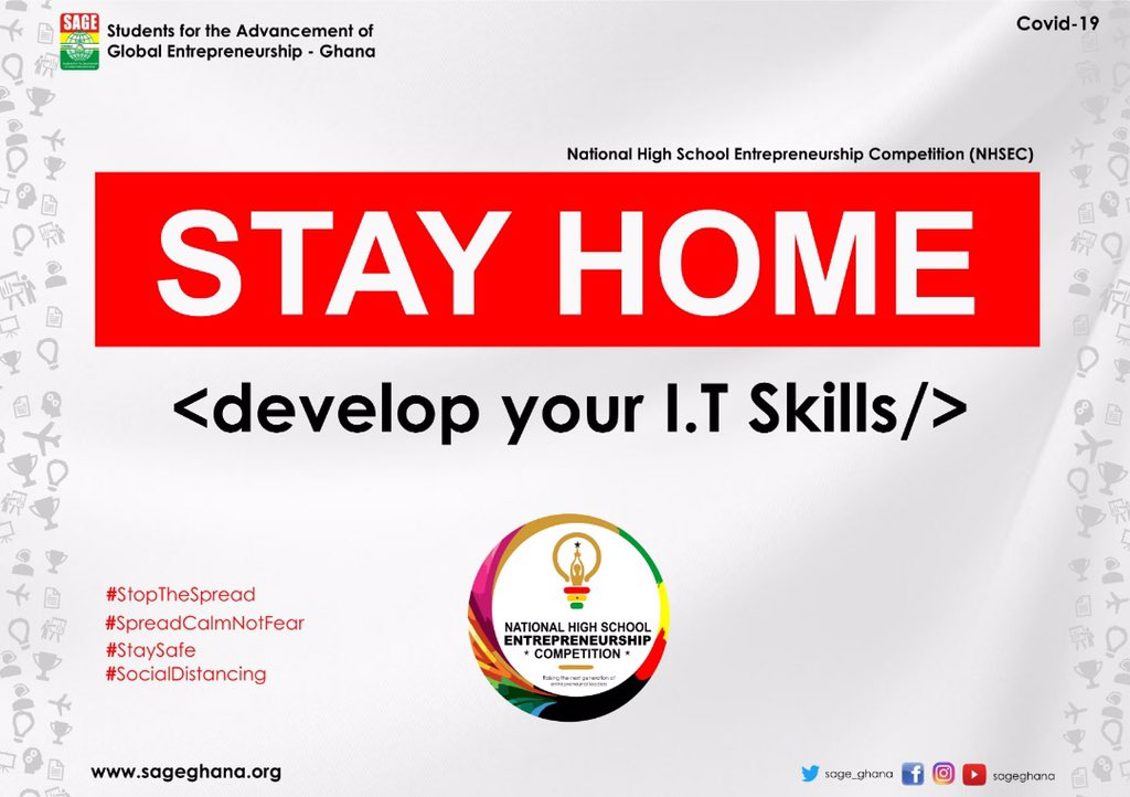sage_ghana's tweet photo. Develop your I.T skills as you stay home, this are some of the areas you can focus on 
-Internet of Things 
Graphic Designing 
Blogging / Vlogging 
Website Designing 
Computer Networking 
Machine Learning 
Information Security 
Database 
Cloud computing 
Etc 

#StaySafe #Learn https://t.co/2zcUkW1uC4