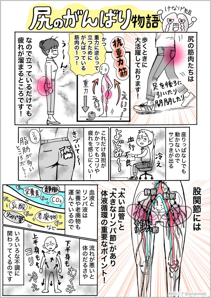 【尻×股関節ほぐし】お疲れスッキリ・運動不足にも
#腰痛予防 #冷え にオススメです
(3)のストレッチで足先をつかむときつい人は「太ももの外側からヒザの後ろで腕をひっかける」方法がよいです
勢いをつけずにゆっくりと〜
尻と股関節のマンガつづき(整体師さん監修)→https://t.co/S4MqjMl5cE