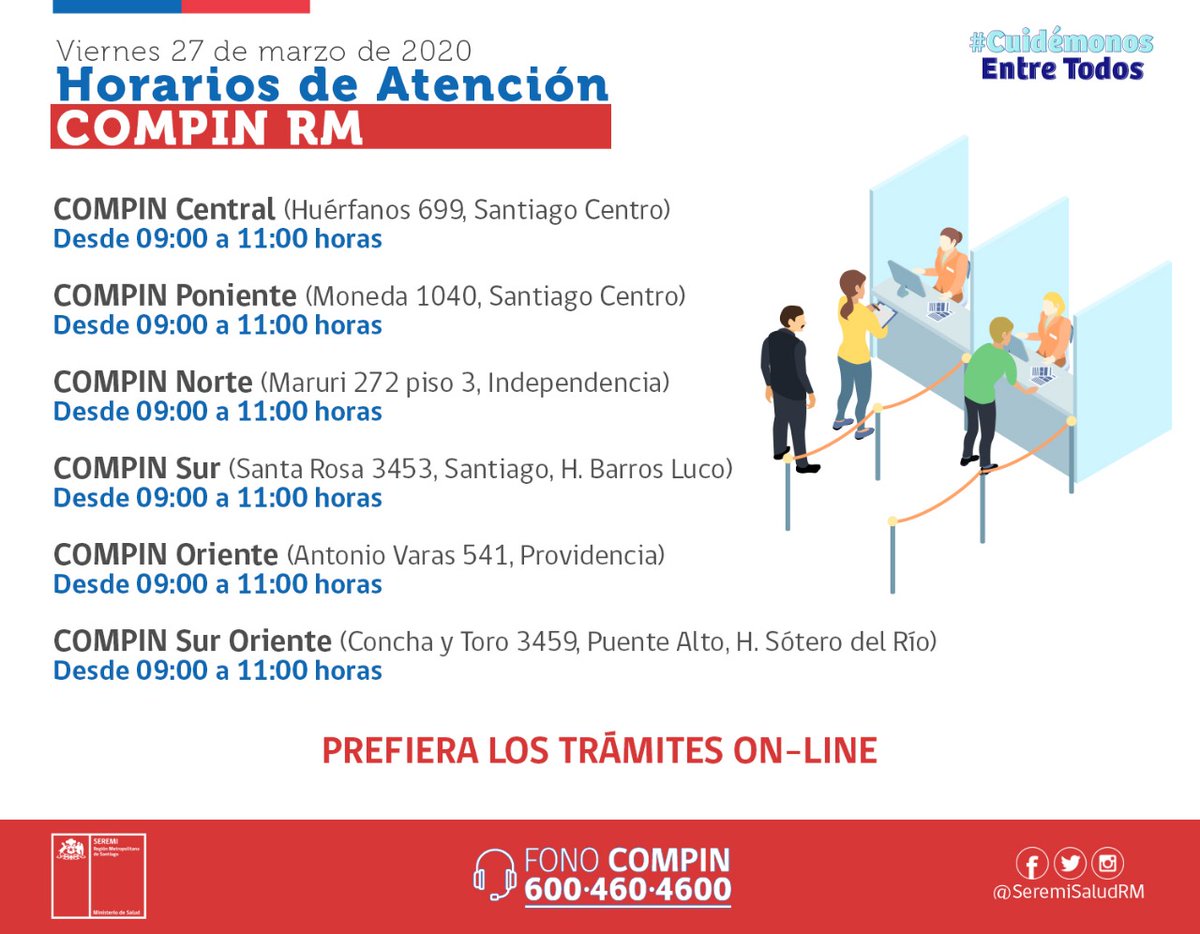 SeremiSaludRM's tweet photo. ⚠️ #INFORMACIÓN ⚠️ | Revisa los horarios de atención de #Compín para este viernes. https://t.co/fWi26qRqPH