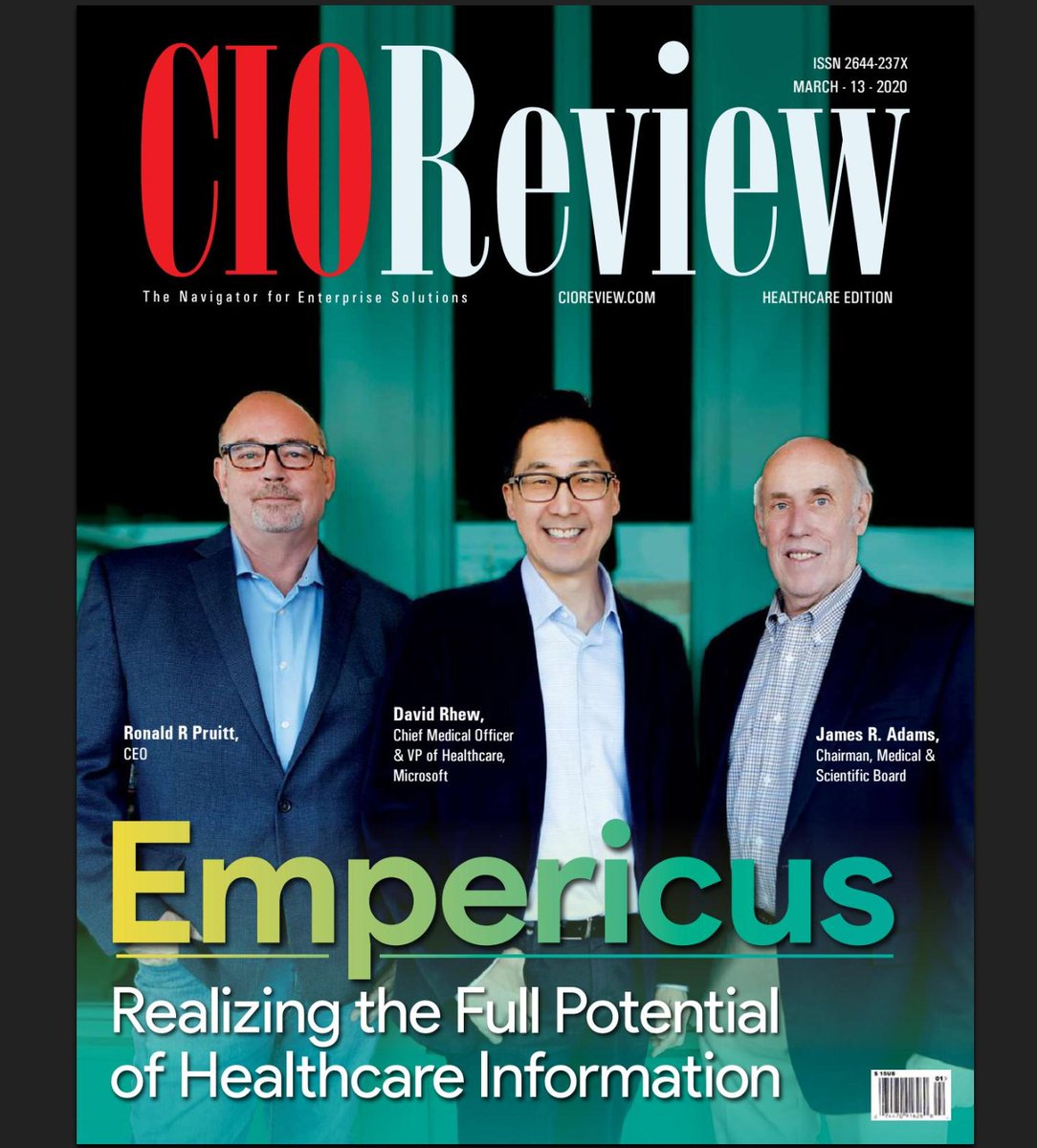 empericus's tweet photo. We are very proud to have been selected as the Cover Story for @CIOReview March Edition focusing on the “50 Most Promising Healthcare Solution Providers – 2020”.

To know more check https://t.co/SizwHTIhYY and https://t.co/6TtRRW84pQ. #healthcare #healthintelligence #MEDTECH https://t.co/oXEMPYI5J6