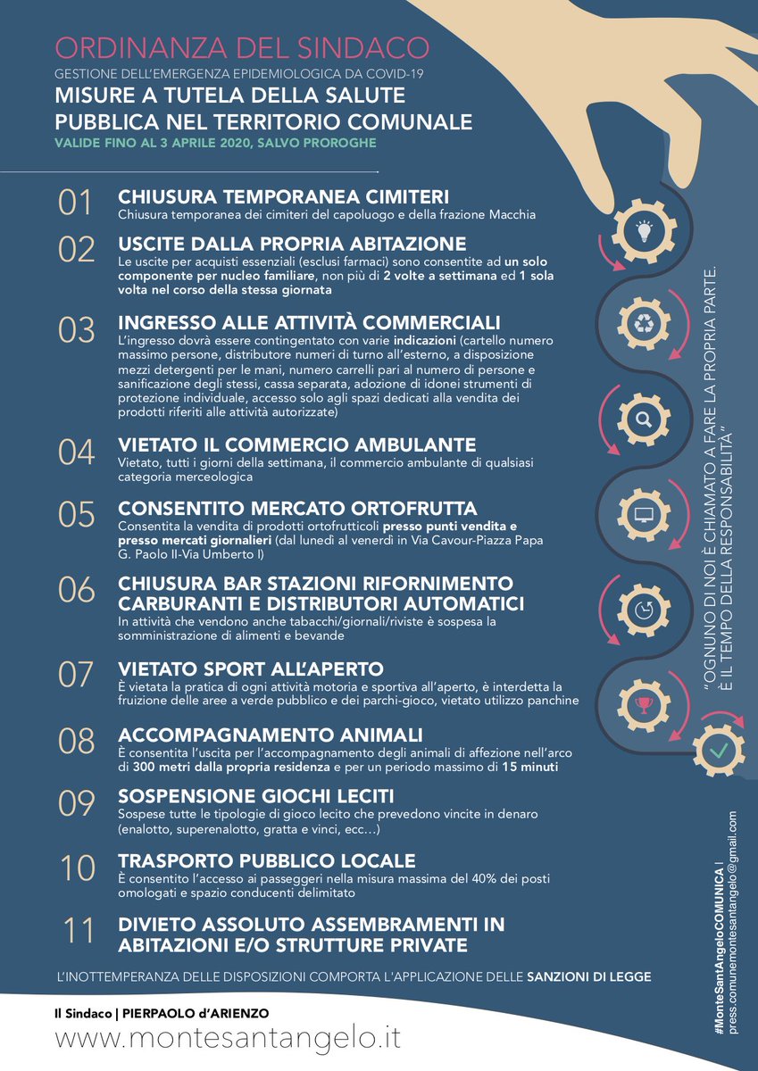🔴🔴🔴 #CORONAVIRUS - "MISURE A TUTELA DELLA SALUTE PUBBLICA NEL TERRITORIO COMUNALE", L'ORDINANZA DEL SINDACO

<a href="/dArienzoSindaco/">Pierpaolo d'Arienzo</a>: “Siamo ingranaggi della stessa macchina, ognuno deve fare la propria parte per non compromettere il sacrificio di tutti”. montesantangelo.it/evidenza.php?l…