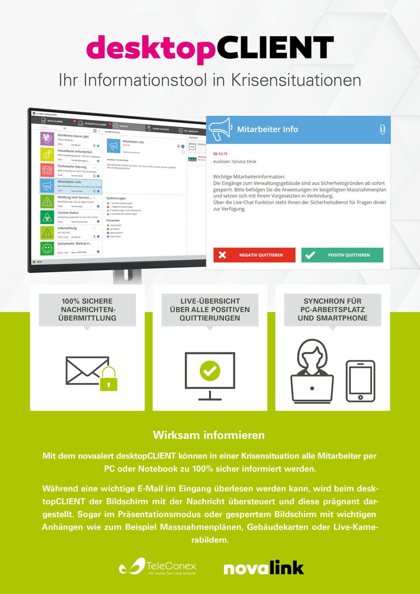 TeleConex_AG's tweet image. Dir entgeht nichts – ausser den wichtigsten Nachrichten? Dank dem #novaalert #desktopCLIENT oder der #mobileAPP passiert Dir das nicht mehr. 

🖱Besuche unsere Webseite: teleconex.ch/gin-cloud-alar…