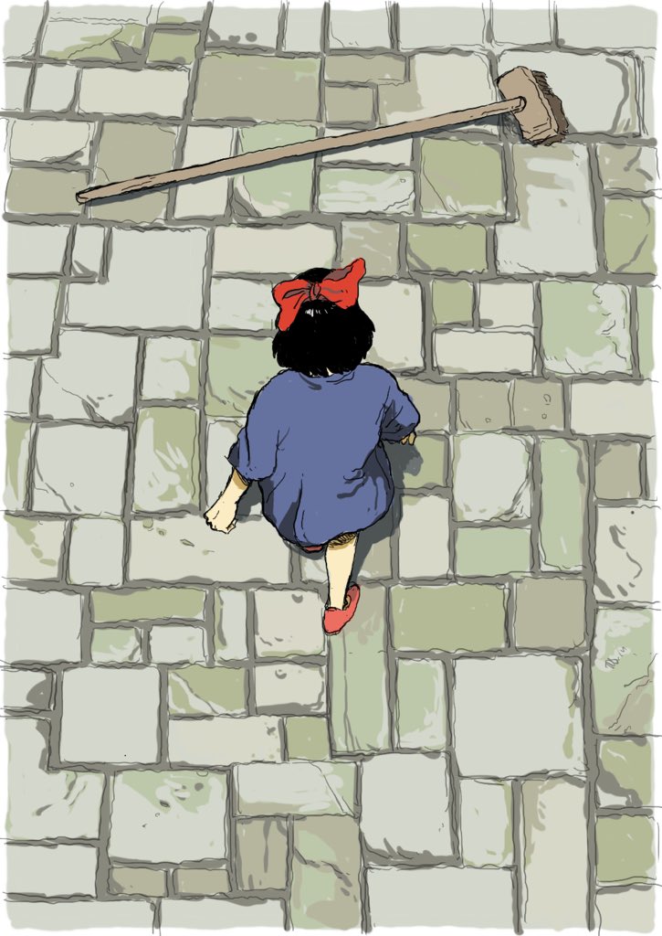 kiki (majo no takkyuubin) 1girl solo black hair bow broom hair bow dress  illustration images