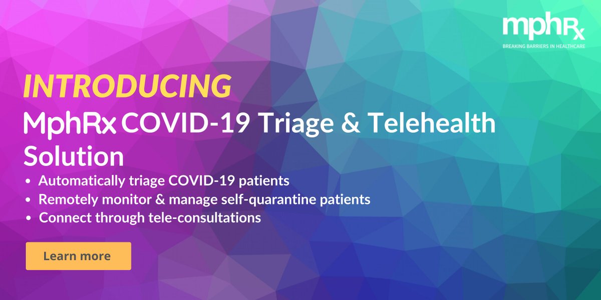 MphRxOfficial's tweet photo. To help you manage this COVID-19 crisis, we have stepped up to create a specific COVID-19 online automatic triaging and teleconsultation workflow. Learn more about the solution: https://t.co/yJw25WUqL6
#Healthcare #MphRx #weareinthistogether https://t.co/6KubR3mj2w
