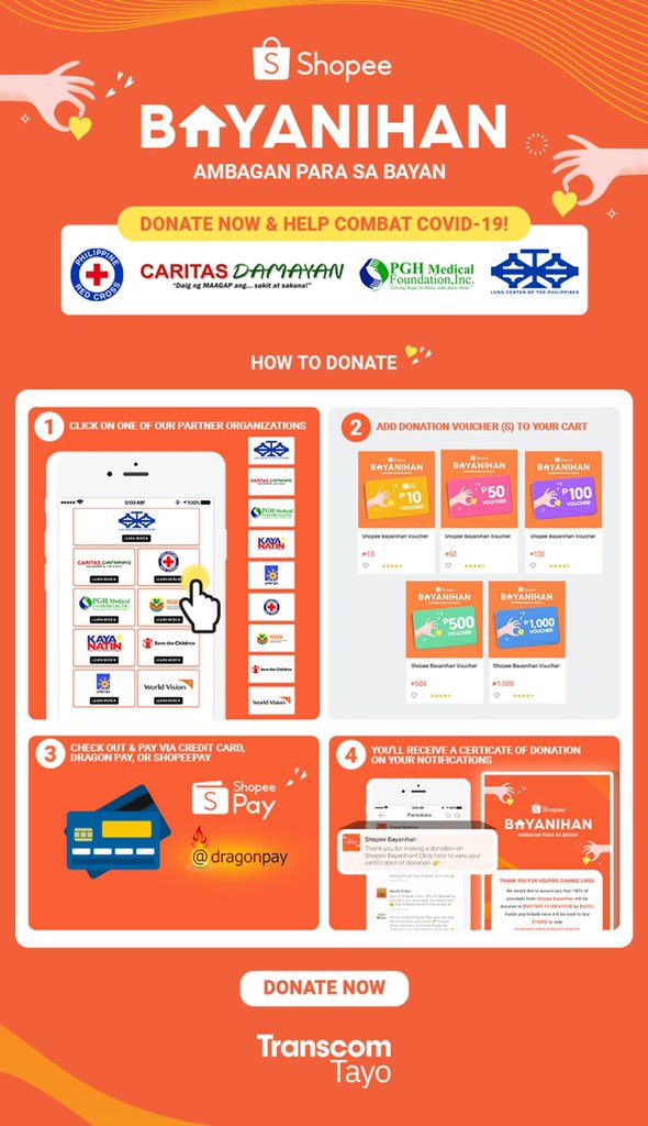 TranscomAsiaPH's tweet photo. Together, let's help combat COVID-19 through Shopee Bayanihan!

Start donating today by clicking on this link: https://t.co/FuLKgMN6Jd

#TranscomCares #TranscomTayo #ShopeeBayanihan https://t.co/AIvdhoo61U