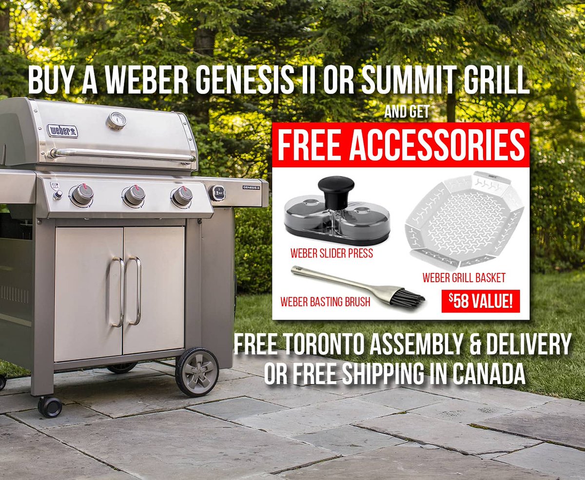 DicksonBBQ's tweet photo. We all love free stuff right? All Weber Genesis II and Summit Grills come with free Weber Accessories, plus free shipping in Canada 🇨🇦 #weber #BBQ #free https://t.co/LW73BAtWtc https://t.co/TAZR9tw7Mx