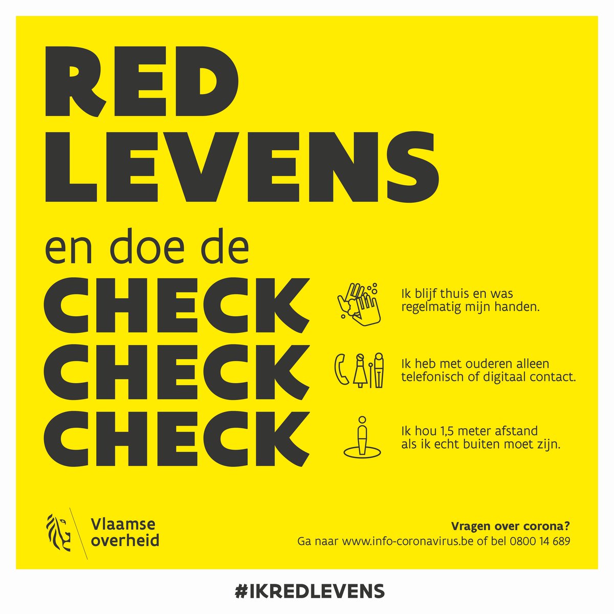 Wouters_Nele's tweet image. #ikredlevens want ik #checkcheckcheck
1. Ik blijf thuis en was regelmatig mijn handen ✅
2. Ik hou met ouderen alleen digitaal of telefonisch contact ✅
3. Ik hou 1,5 meter afstand ✅

Doe jij mee?
#samentegencorona 💪💙