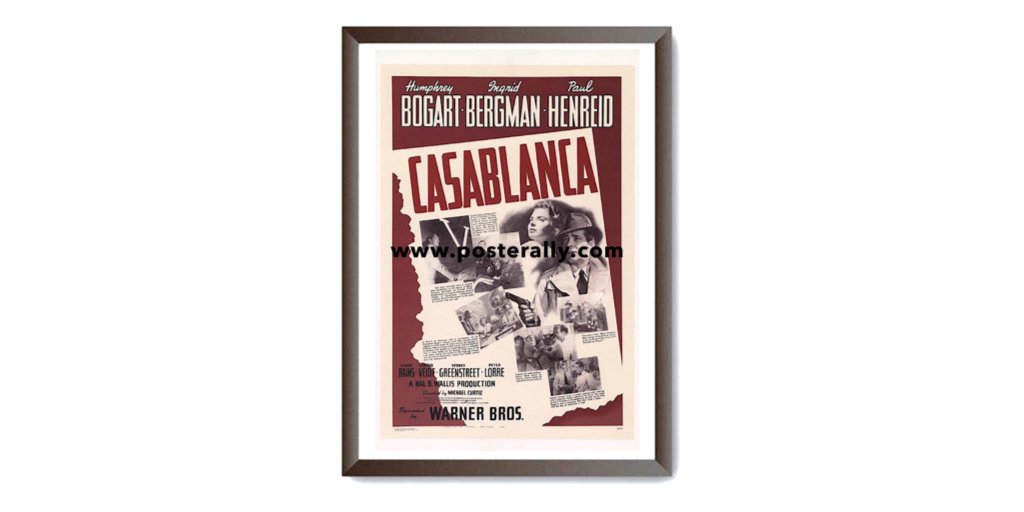 Quarantine Movie Recommendation - Casablanca (1942). A virtually perfect film - complex, funny, thrilling and tragically romantic. Head to posterally.com
#QuarantineWatchParty #CoronavirusLockdown #QuarantineAndChill  #StayHomeStaySafe #21daysLockdown #MyQuarantineMovie