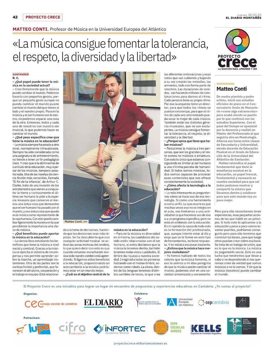 MatteoContiCM's tweet photo. Gracias @CreceProyecto por esta gran oportunidad!
👉Matteo Conti nos habla de los beneficios de la música. Ahora somos quizá más conscientes que nunca. Pronto subimos el vídeo!! @CECantabria @educantabria @Cifraeducacion @dmontanes https://t.co/9VI39caUG2 https://t.co/xrNsmMzyCE