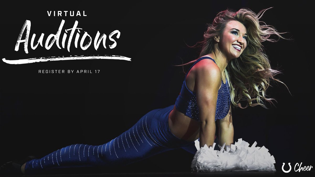 ColtsCheer's tweet photo. The Indianapolis Colts Cheerleaders will be hosting 2020 Auditions virtually this year. 

Register by April 17 and click the link below to learn more about this updated process💙 
#StayHomeStayStrong 

https://t.co/aanM4GutBg https://t.co/7n5aj3gzQy