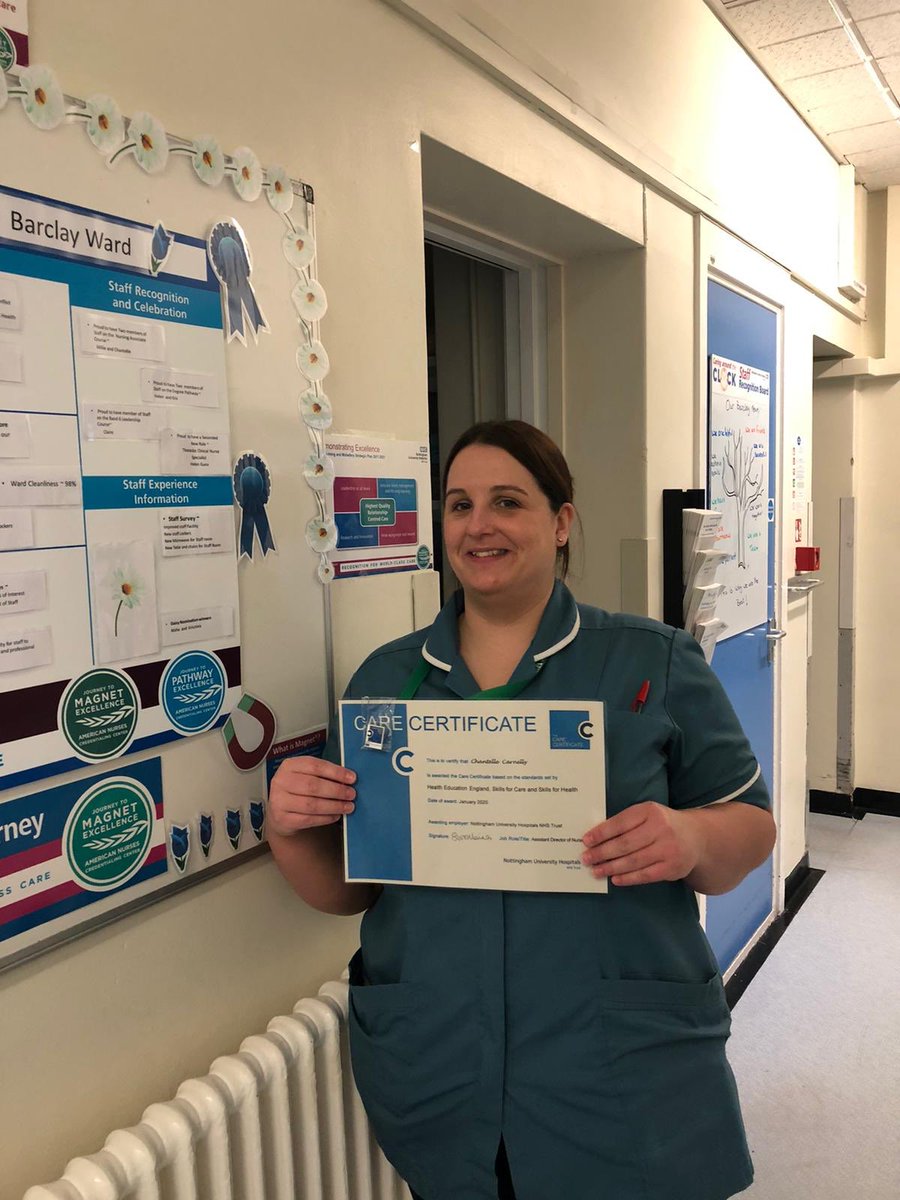 Congratulations to Chantelle on completing her care certificate and on being our new trainee nursing associate 👏🏻 👏🏻 #barclayward #carecertificate #tna