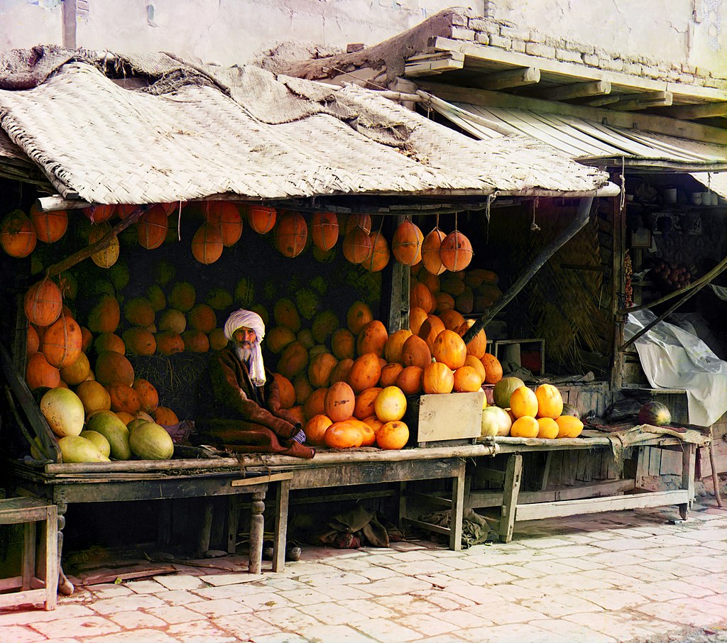 People of Samarkand: An ethnic Tajik melon-seller. Taken by Sergey Mikhailovich Prokudin-Gorskii in 1910.