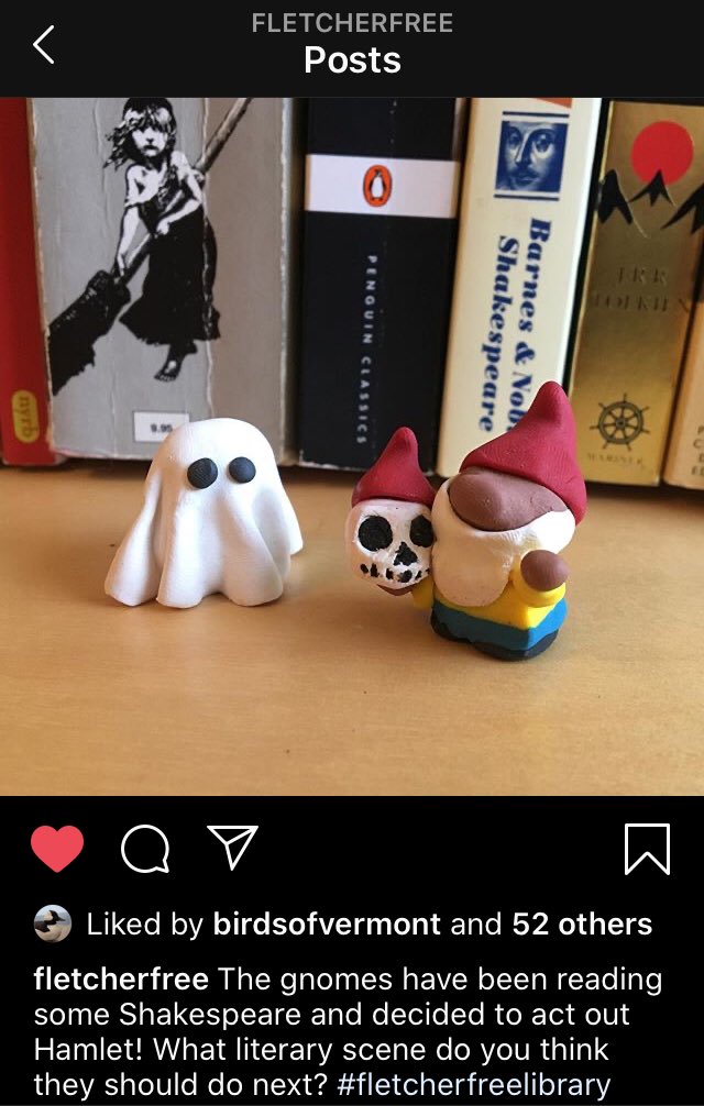 appleandthebee's tweet photo. Adorable and useful, advertising of services and materials, #staygnome effort from @FletcherFree in #btv #Vermont! Can’t wait to see more on your Instagram. Thanks for sharing @mreeVT! #vtlibraries #librariesfromhome #thisisVT #gnomesweethome #LISMentalHealth @VermontLib @VTLabor https://t.co/iHrNolkpBu