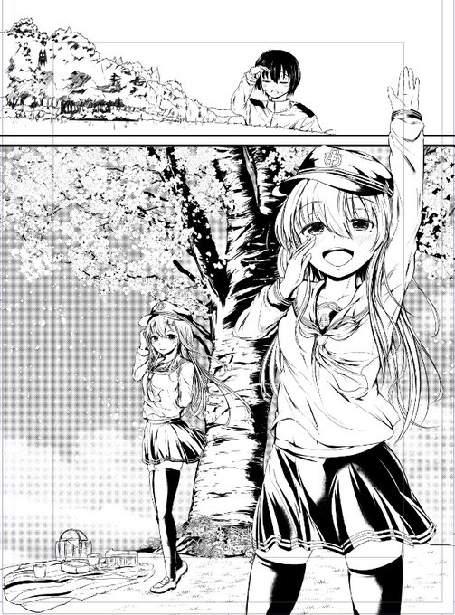 見せる相手も当分いなくなってしまったので、頑張って描いてた桜背景と響ちゃんを見てください 