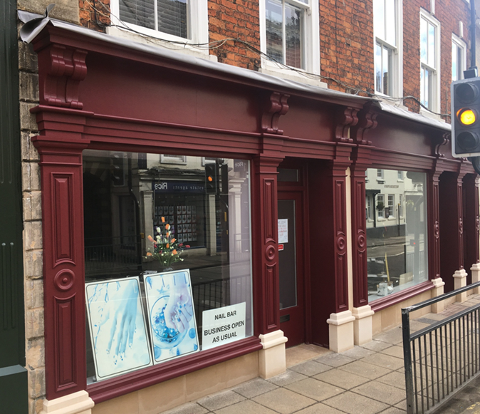 CliveFletcher's tweet photo. Before and after - one of several shop front reinstatement projects in progress in Sleaford, taken a fortnight ago. Funded by Historic England, North Kesteven District Council and local businesses. @HistoricEngland @NorthKestevenDC. More to follow. https://t.co/SdlnEztc9p