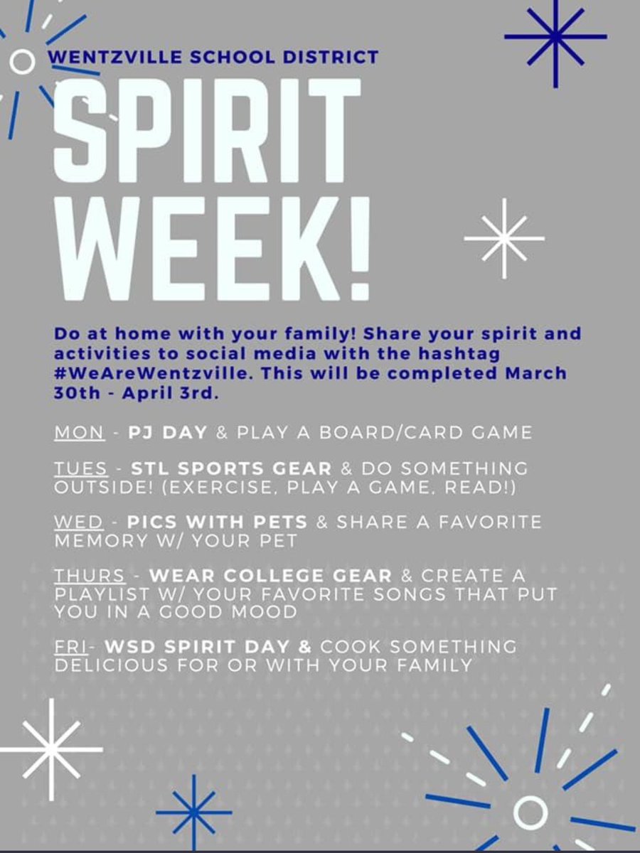 TimberlandStuCo's tweet photo. The WSD at home spirit week starts next Monday!  Please post your pics on social media with #WeAreWentzville. This is for the entire district so please retweet! https://t.co/EdJ8wZ4iMr