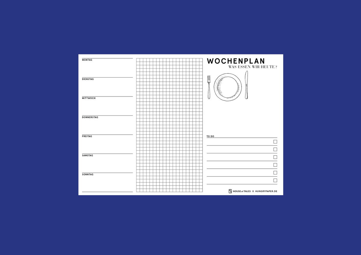 #stayhome - aber mit Freude! 
Für dich zum ausdrucken. 
In Kooperation mit @hungrypaper_berlin haben wir einen Wochenplan gestaltet, der dir in dieser ungewissen Zeit hilft, deine Einkäufe besser zu planen. 
houseoftales.de