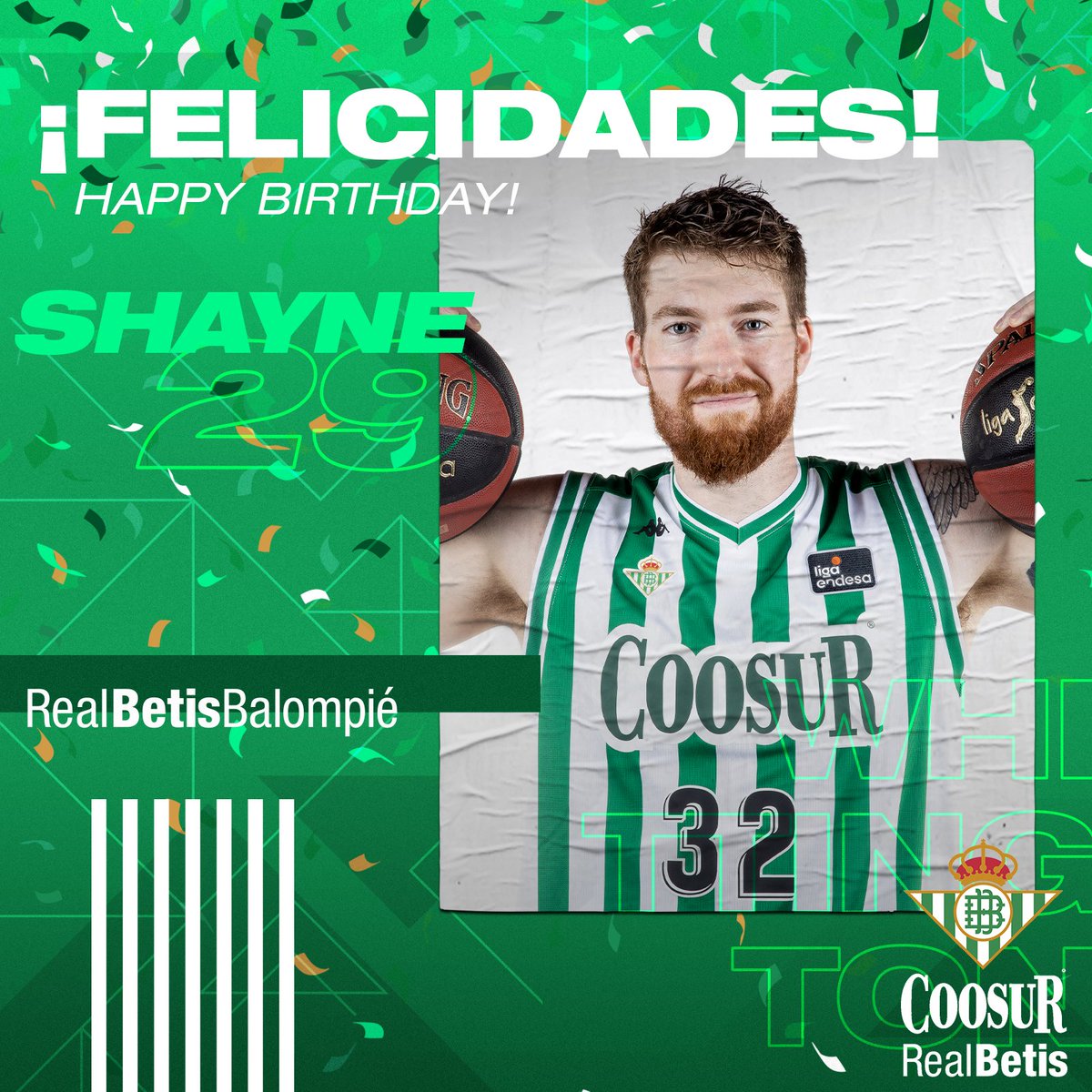 BaloncestoSev's tweet photo. Hoy no es un viernes cualquiera, es SU viernes 😌

¡Muchas felicidades, @Whittington21! 🎂👏

Por que pronto podamos volver a disfrutar de tus canastas en San Pablo 🙌

#CoosurBetis #BetisEnCasa #LigaEndesa https://t.co/tXtBA4bQDy