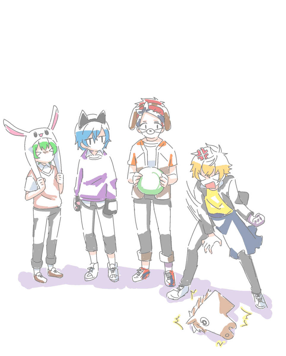 「初めて4人で描くよって絵ことごとくふざけてんの何で?でぃばはマジメに描きます(振」|真哉子のイラスト