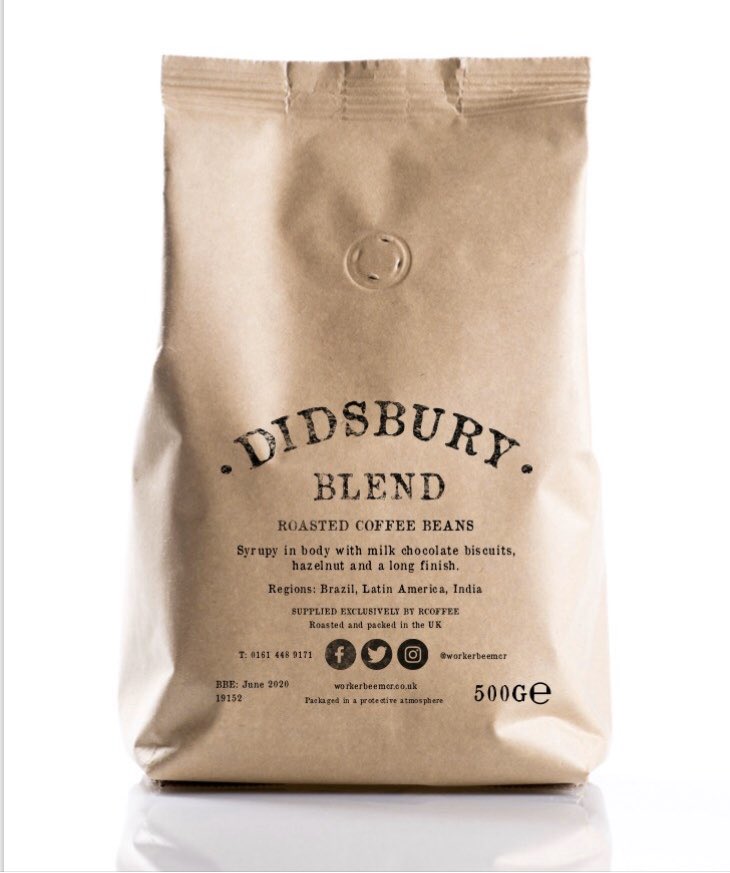 Introducing our Didsbury Blend espresso beans: Arabica beans from Brazil and CentralAmerica &amp; Robusta from India - giving a syrupy body with malted milk biscuits &amp; a long clean finish. Our #Didsbury Blend is now available to order from workerbeemcr.co.uk