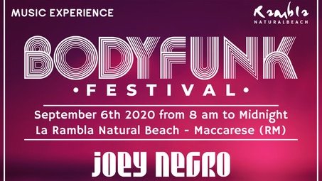DanieleMignardi's tweet photo. A causa dell'emergenza sanitaria, la prima edizione italiana del Body Funk Festival è stata rinviata al 📆6 settembre. L’evento ad ingresso gratuito con una line up unica capitanata da Joey Negro si terrà presso La #Rambla Natural Beach / Maccarese (ROMA)
#bodyfunk #joeynegro https://t.co/gbxCLXdvBu