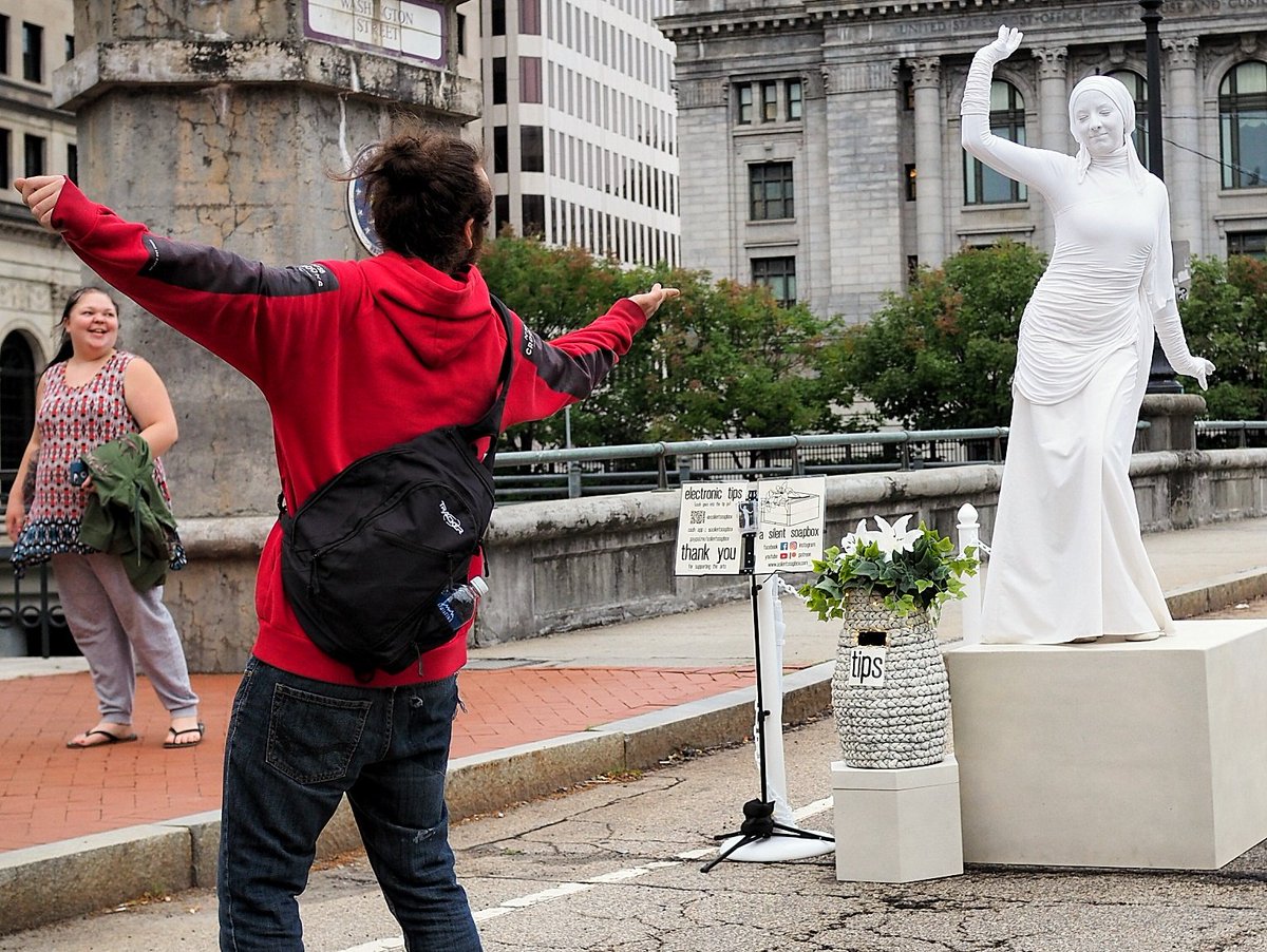 asilentsoapbox's tweet photo. how are you doing?

today i'm posting a #waterfire photo from last season. #lilythestatue was supposed to be at the waterfire arts center this weekend, along with a new friend, for the spring art festival. instead, we're #socialdistancing. https://t.co/CkwB9rwtvk