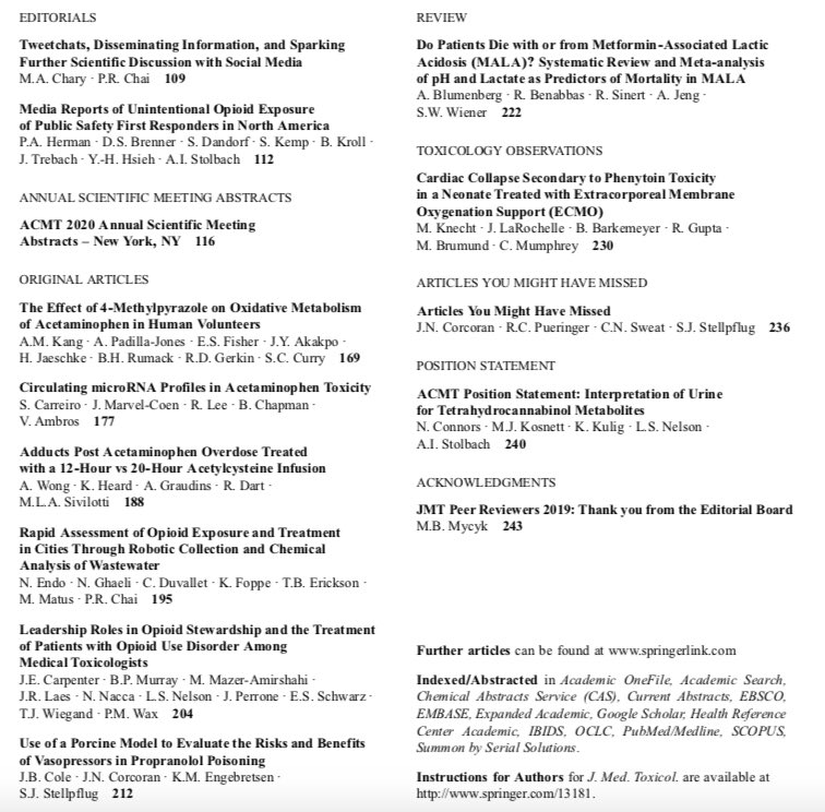 Journal of Medical Toxicology, Vol 16, Issue 2 is out now.  7 new studies, 2 editorials, case report, MALA review, position statement, all ASM abstracts, and much more. Read it online. <a href="/acmtmedtox/">American College of Medical Toxicology</a> <a href="/SpringerNature/">Springer Nature</a> @SpringerTox