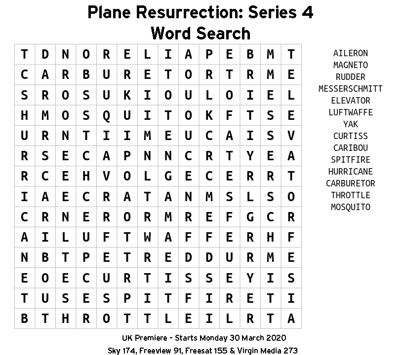 Pbs America Can You Complete Our Plane Resurrection Word Search The Fourth Series Of Plane Res Premieres In The Uk On Monday 30th March At 8 35pm T Co 0xol7ruovj