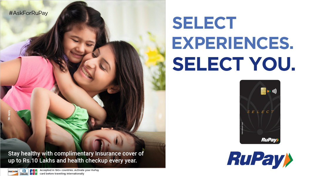 RuPay_npci's tweet photo. RuPay Select celebrates your good health and well-being! Take care of yourself with a complimentary insurance cover of up to βΉ10 lakh and an annual health checkup every year #AskForRuPay #SelectExperiences #SelectYou
For more info, visit https://t.co/IP1SEVZqtU https://t.co/ay51dSIy5l