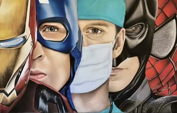 Me ha llegado por #WhatsApp este estupendo dibujo de #superhéroes, no sé quién es el autor.

El del centro es el único que nos va a salvar, en esta película que nos ha atrapado a todos...

Por él y todos sus compañeros/as: 👏🏼👏🏼👏🏼👏🏼👏🏼👏🏼👏🏼👏🏼