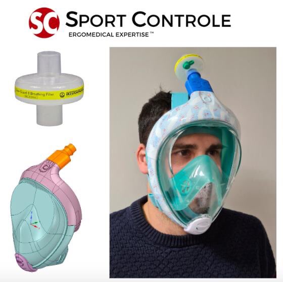 Une entreprise de Biarritz travaille à transformer le masque de snorkeling #EasyBreath de <a href="/Decathlon/">Decathlon</a> en masque de protection des soignants grâce à un filtre anti-viral et anti-bactérien. Dispositif en cours de validation.