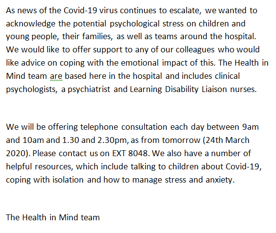 From our amazing Birmingham Women's and Children's Health in Mind team.