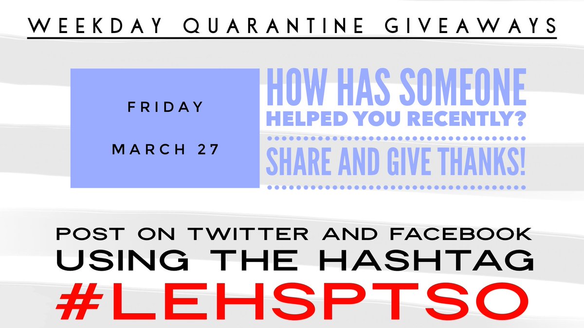 LEHS_PTSO's tweet photo. #weekdayquarantinegiveaways Day 5! As we adjust to our “new reality”, what is something someone has done to help you out? #givethanks Post using #lehsptso for a chance to win a @ChickfilA free sandwich card. Drawing at 8pm. Must be current LEHS parent, staff, or student to win. https://t.co/LC5bDJPDKJ