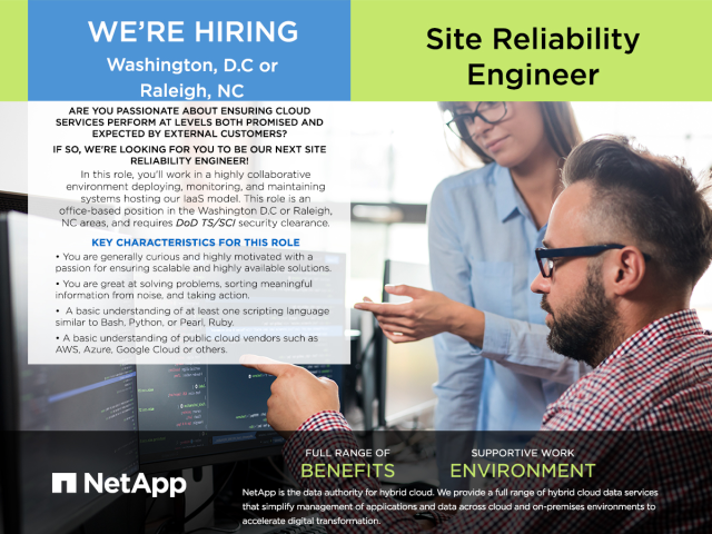 ChannelJoe's tweet photo. #NetApp is #hiring a Site Reliability Engineer who will maintain cloud services at levels expected by customers. This role will work in a highly collaborative environment. Could this role be for you? View the job and apply today! #LifeAtNetApp https://t.co/1QHxRDNrLR https://t.co/Qk4YHGXhfP