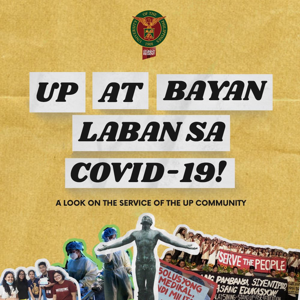 uposr's tweet photo. A LOOK ON THE SERVICE OF THE UP COMMUNITY IN THE FIGHT AGAINST COVID-19

This is to honor the dedicated, fearless members of UP as we face this challenge together as a nation. Read: https://t.co/IICuo7EPwu

Paglingkuran ang Sambayanan! https://t.co/kBQslKe7tt