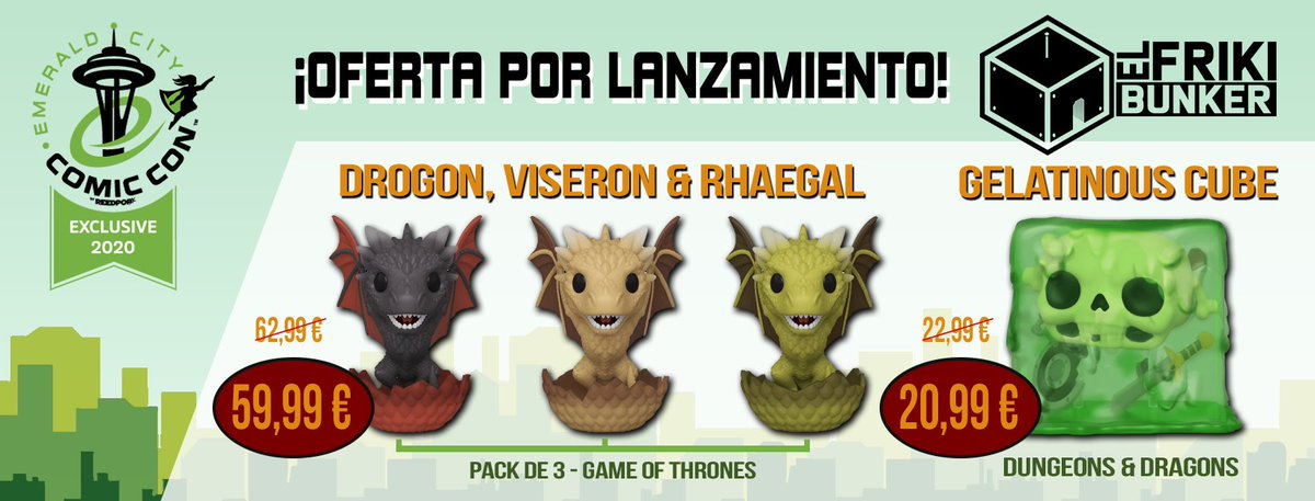 ElFrikiBunker's tweet photo. ¡Estáis a tiempo de conseguir los exclusivos de la #ECCC20 a un precio irrepetible! 😍😍 ¡Hay unidades LIMITADAS!

💚 https://t.co/SGhuKKnInt 💚 El #GelatinousCube de #DnD y el pack de #dragones de #GOT os están están esperando en el link. ¿A qué esperáis?

#funkopop #funko #pop https://t.co/hEo7WEEl0h
