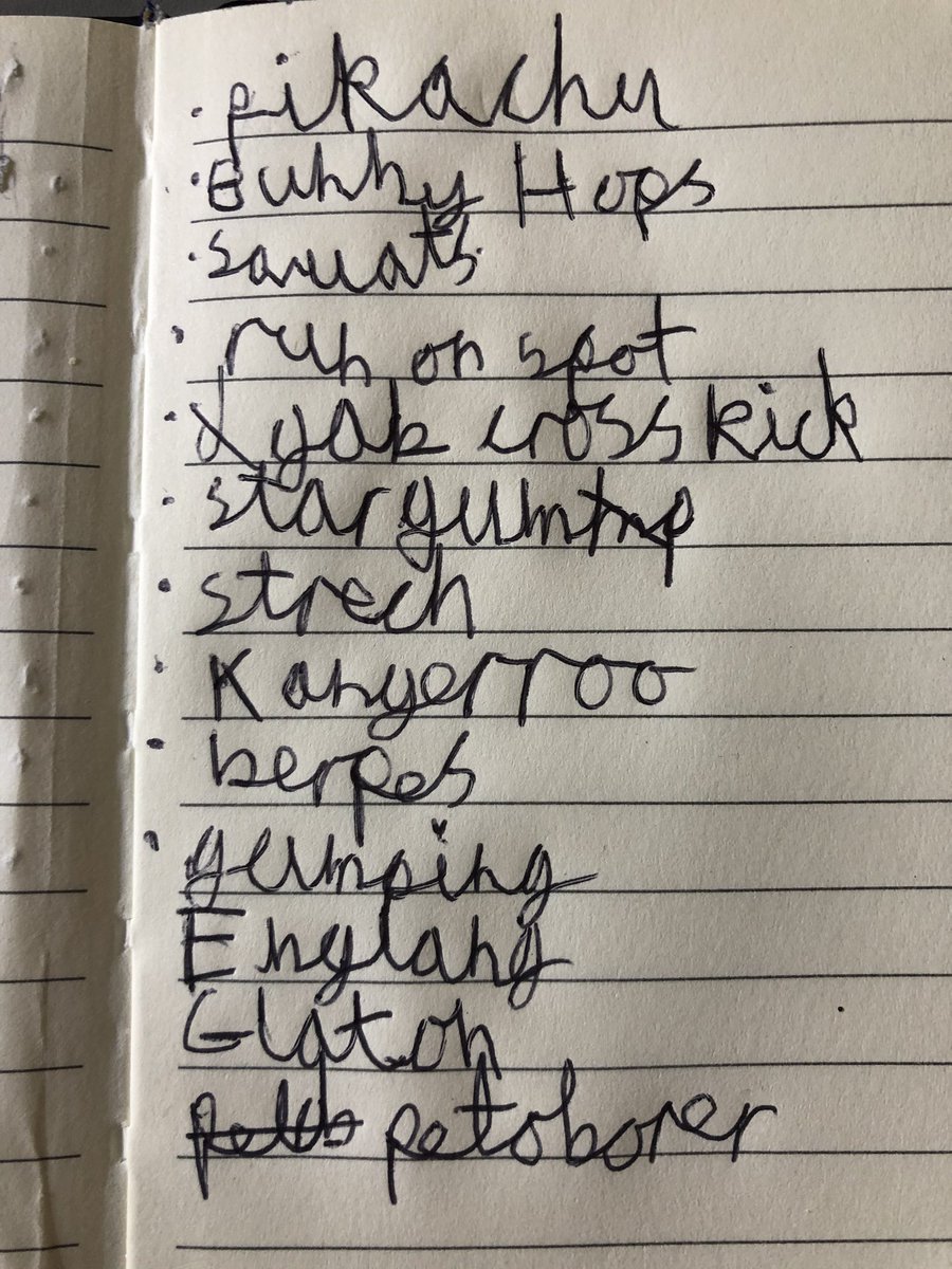 JackScarff's tweet photo. @thebodycoach Great week of workouts Joe, here are Gemma from England’s workout plan (Jack Frost is jab, cross, 😂)
And leo from Peterborough’s workout plan, on Leo’s I feel I should point out it says Burpees not the rhyming STD 😂
If you can shout them out it would be amazing! https://t.co/BpoW75VgDA