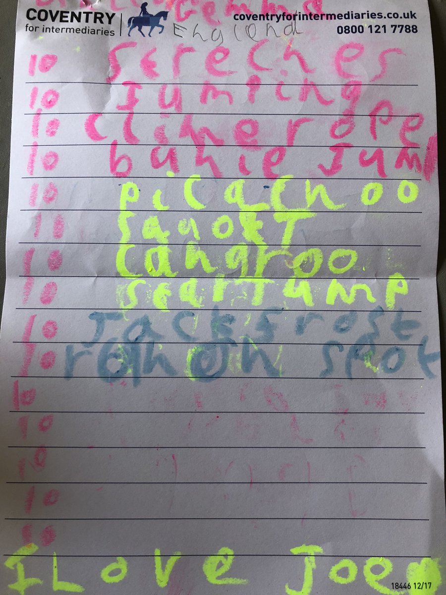 JackScarff's tweet photo. @thebodycoach Great week of workouts Joe, here are Gemma from England’s workout plan (Jack Frost is jab, cross, 😂)
And leo from Peterborough’s workout plan, on Leo’s I feel I should point out it says Burpees not the rhyming STD 😂
If you can shout them out it would be amazing! https://t.co/BpoW75VgDA