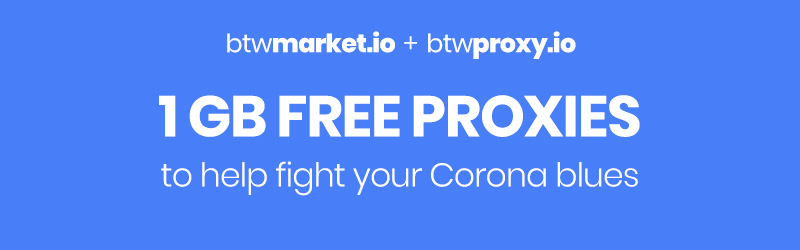btwmarket's tweet image. **WANT 1 GB FREE PROXIES TO HELP FIGHT THOSE CORONA BLUES?**

When you rent a bot, buy bot tutoring, or purchase anything else from btwmarket.io, you'll get 1 GB non-expiry residential proxies from btwproxy.io for free.

1/2