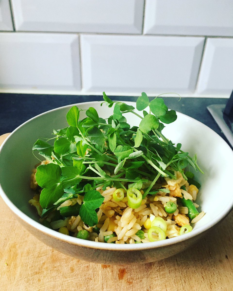 MrMicrogreen's tweet image. Today’s #lockdownlunch
Ginger and garlic egg fried rice with pea shoots. #mrmicrogreen #growyourown #peashoots
