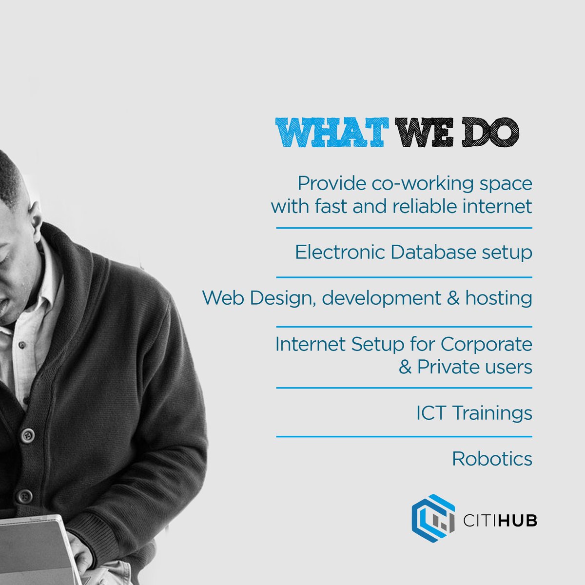 citihubng's tweet photo. We are the brand that's provides smart solutions for you. Grow your idea and connect it to the world with ease through our flexible services. There's no limit to what you can do.
#CitiHub
#WiFi_Zone
#TechHub
#Co_WorkingSpace
#InternetSetup
#Robotics
#ICT_Training
#Web_Development https://t.co/OBxPQXwFLI