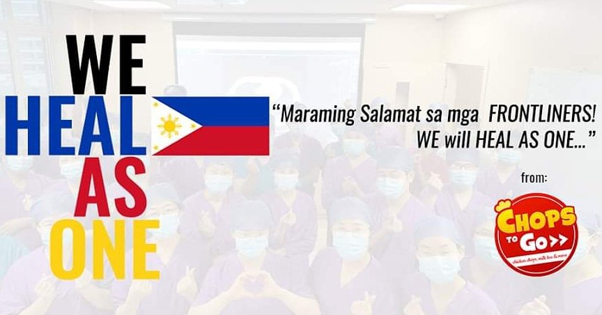 chopstogo's tweet photo. WE will HEAL AS ONE.

Maraming Salamat sa lahat ng FRONTLINERS!

#WeHealAsOne
#ChopsToGo 
#ChopsToGoCares https://t.co/oXDpneew0l