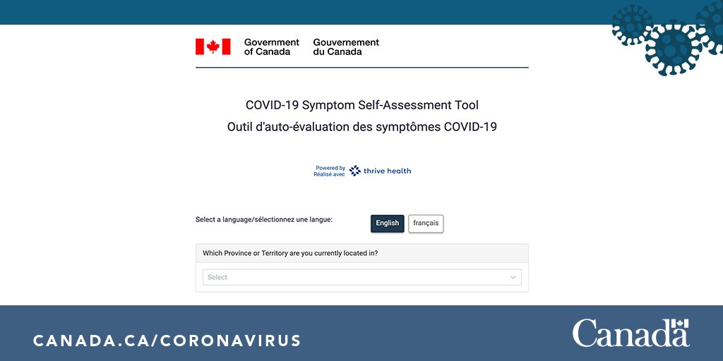 GovCanHealth's tweet photo. Think you’ve been exposed to #COVID19? Use the #COVID19 self-assessment tool to help you determine if you need further assessment or testing. Try it now: https://t.co/lPNDs5t6sT https://t.co/EbyEOvhfPq