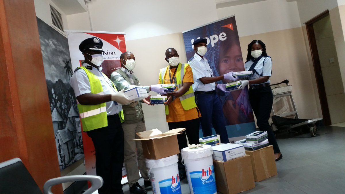sapulain's tweet photo. World Vision International donates to Kamuzu International Airport Immigration Department in preparation to fight against the deadly Coronavirus which is spreading like bush fire . https://t.co/9hUfLa9Gp5
