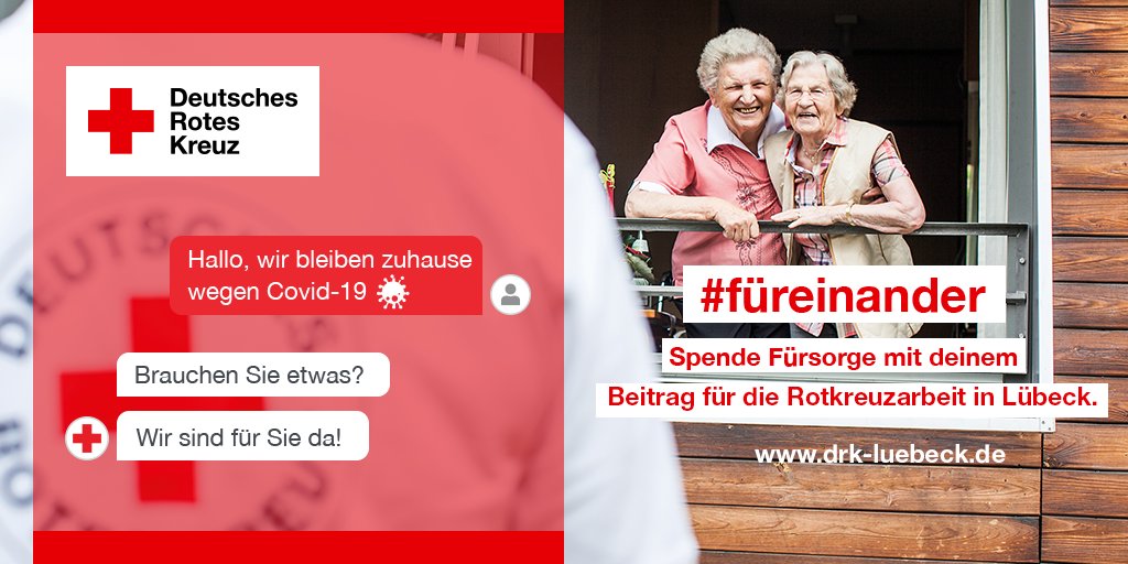#füreinander: Jeder kann helfen. Wir sind weiterhin für Euch da, brauchen aber auch Eure Unterstützung, damit unsere ehrenamtlichen und freiwilligen Helfer*innen in der #Corona-Krise ihren Einsatz fortführen können: bit.ly/3bsfqGo #COVID2019 #DRK #Lübeck #Ehrenamt