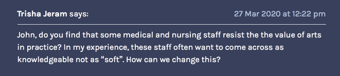 perform4care's tweet photo. @JohnMcArts - we had a question for you posted on the website discussion - any thoughts? #PerformanceForCare https://t.co/owccwNVnsK
