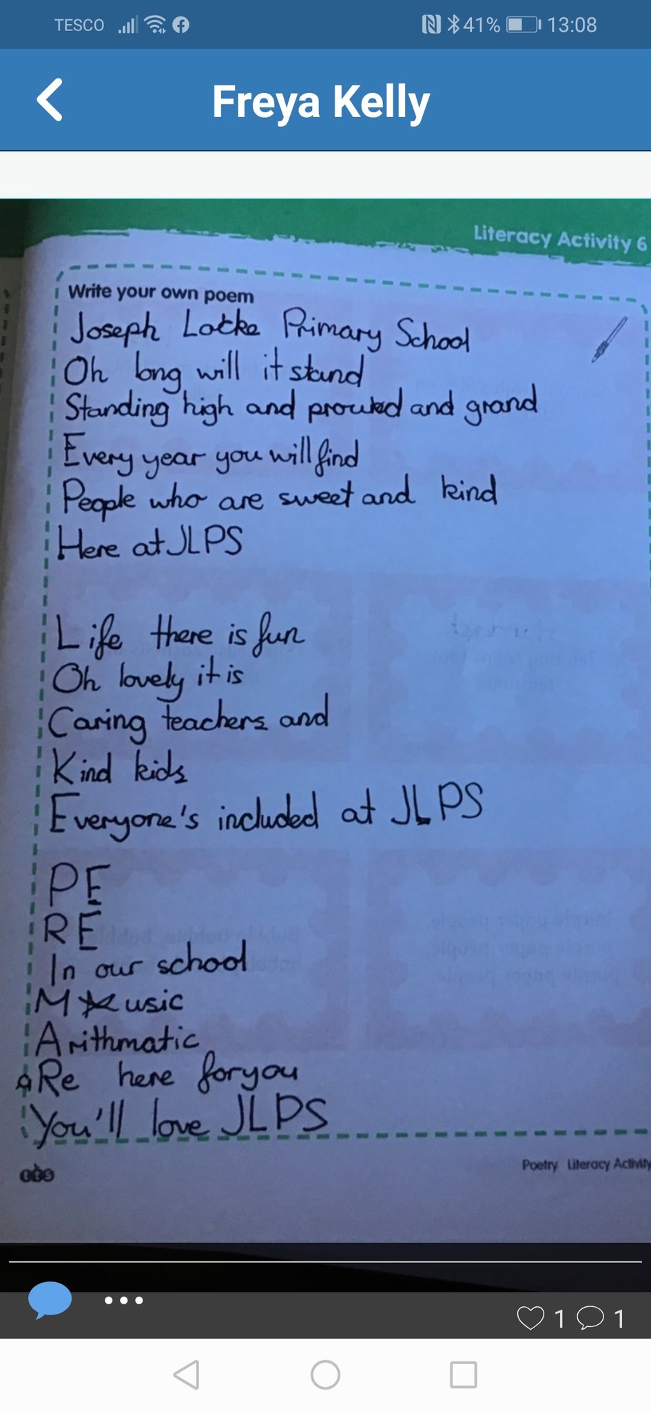 Andrea Kelly Freya S Acrostic Poem Part Of Her Home Learning About Jlps Mrsbrockjlps