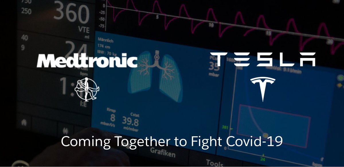 Amazing to see the business community (specifically <a href="/salesforce/">Salesforce</a> customers) come together during the #coronavirus pandemic!

Tesla &amp; Medtronic announced they are partnering to produce ventilators that are essential to treating #covid19 treatment.