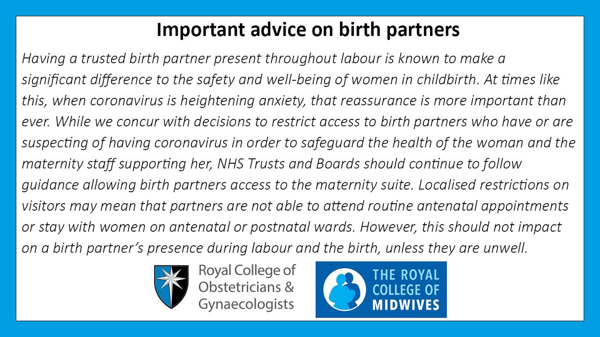 Some important information from us and <a href="/RCObsGyn/">RoyalCollegeObsGyn</a> about birth partners - please share #pregnant #CovidMaternity